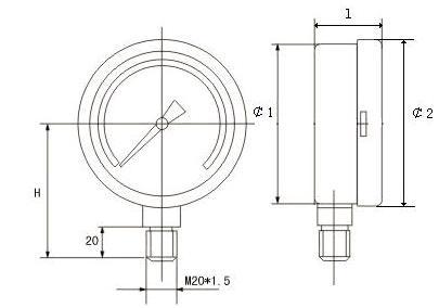 YE-100B不锈钢膜盒压力表(0-6KPa径向型)安装图片