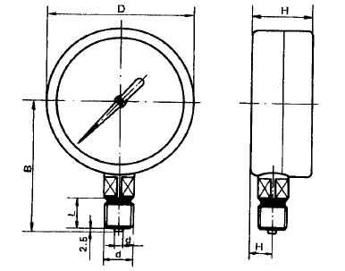 一般压力表径向安装图片及尺寸