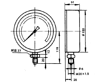 YB-150A精密压力表(-0.1～0MPa径向型)安装图片