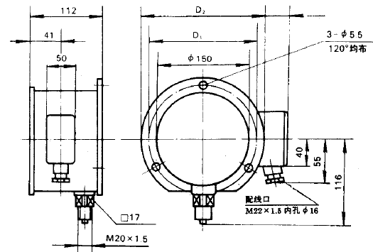 YXG-1520-B/21/MFB/316隔膜防爆感应式电接点压力表安装图片