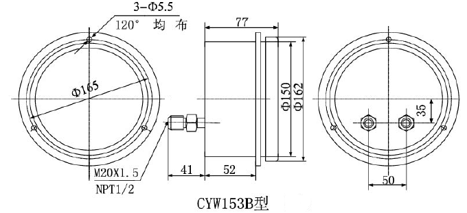CYW-153B 不锈钢差压表安装图片及尺寸