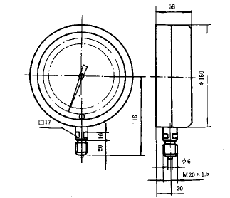 YB-150B精密压力表安装图片及尺寸
