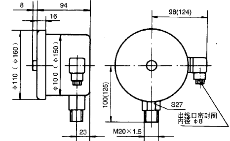 YXC-100B-FZ磁助式不锈钢耐振电接点压力表0-1MPa径向型安装图片