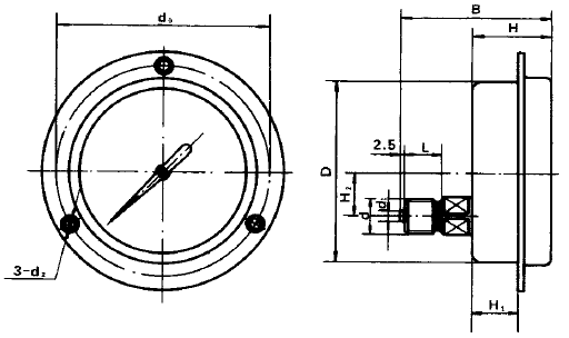 Y-150ZT普通压力表(0-16MPa轴向带边)安装图片