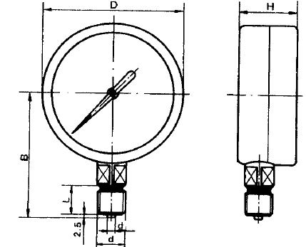 Y-250普通压力表(0-2.5MPa径向型)安装图片